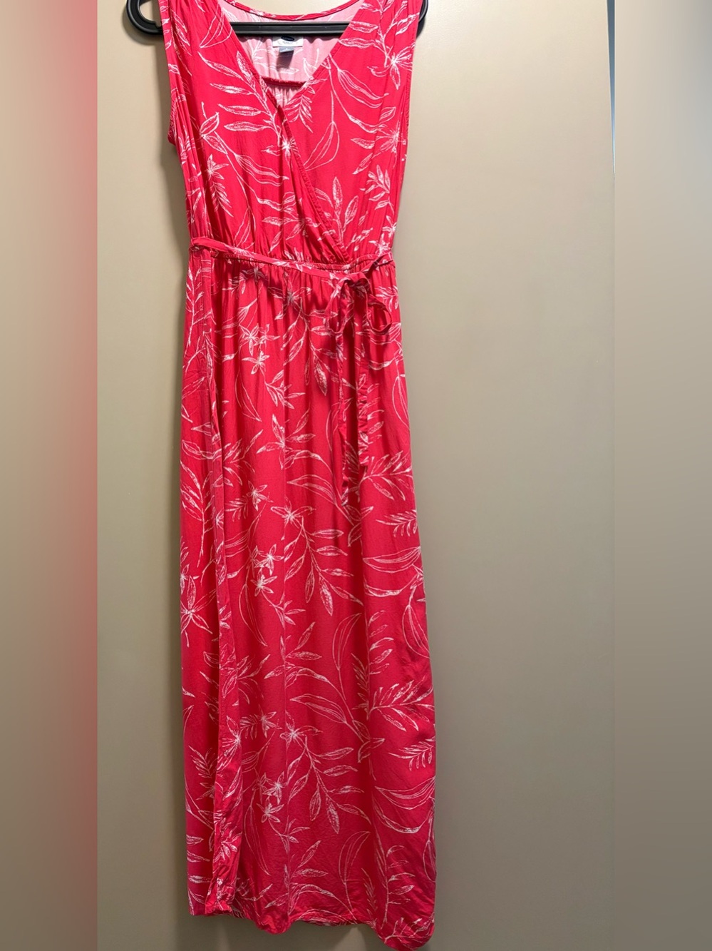 Old Navy Coral Pink and White Printed Maxi Dress